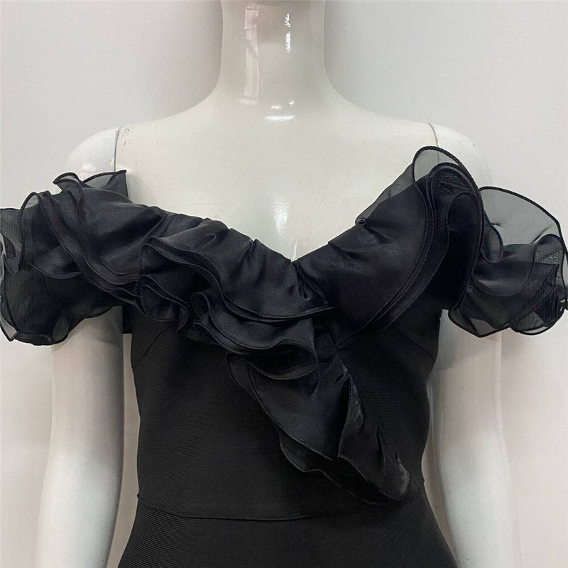Off Shoulder Ruffle Midi Dress H6031