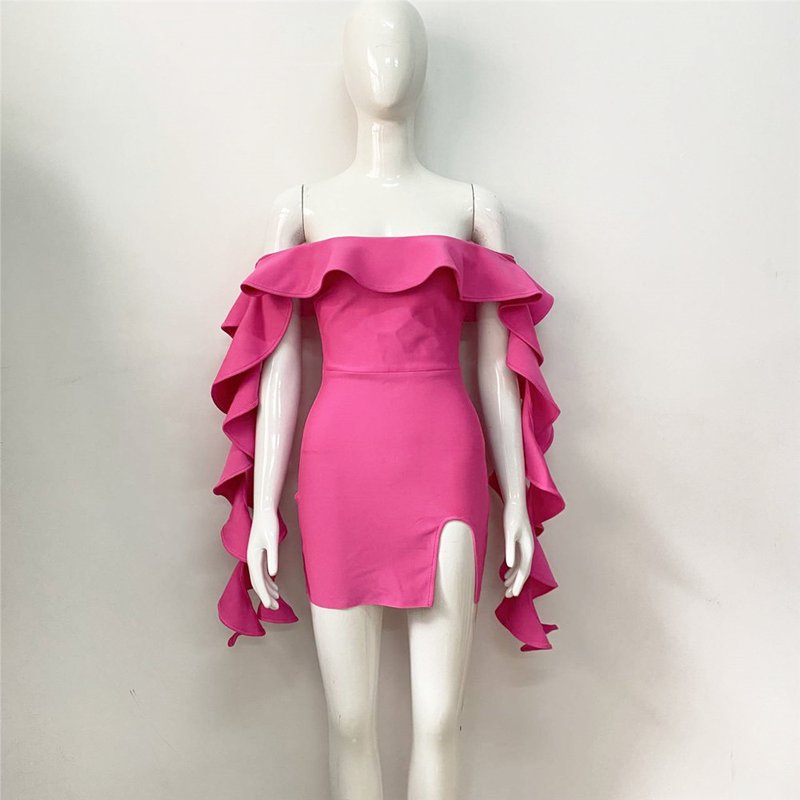 Off Shoulder Ruffle Mini Dress H6160