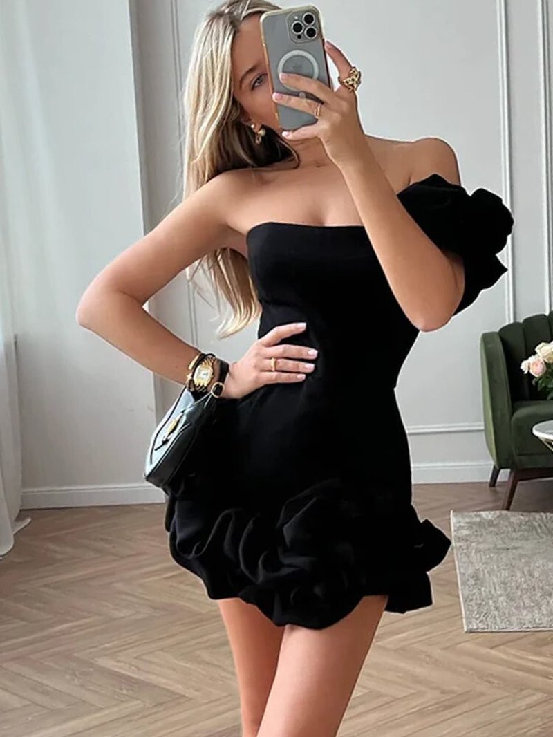 Off Shoulder Ruffle Mini Dress H6328