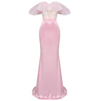 Off-Shoulder Ruffle Pink Mermaid Gown H5714