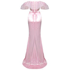Off-Shoulder Ruffle Pink Mermaid Gown H5714