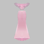Off-Shoulder Ruffle Pink Mermaid Gown H5714