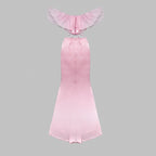 Off-Shoulder Ruffle Pink Mermaid Gown H5714