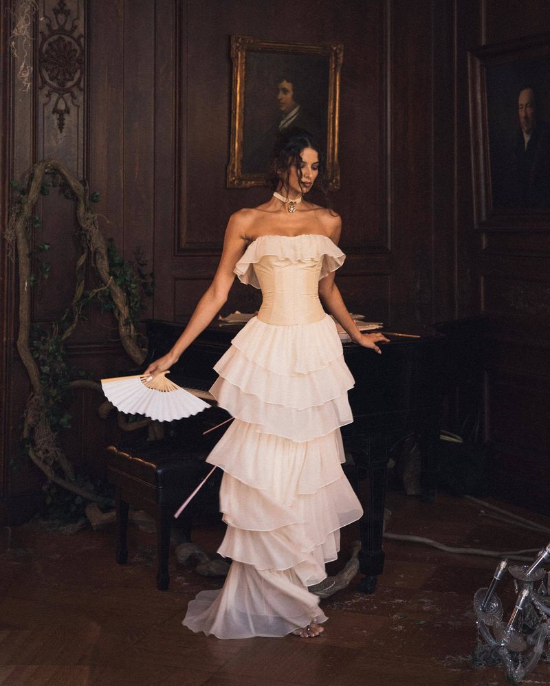 Off-Shoulder Ruffle Tiered Gown H6282