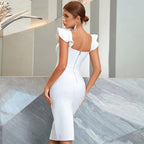 Off Shoulder Ruffle White Bandage Dress H5918