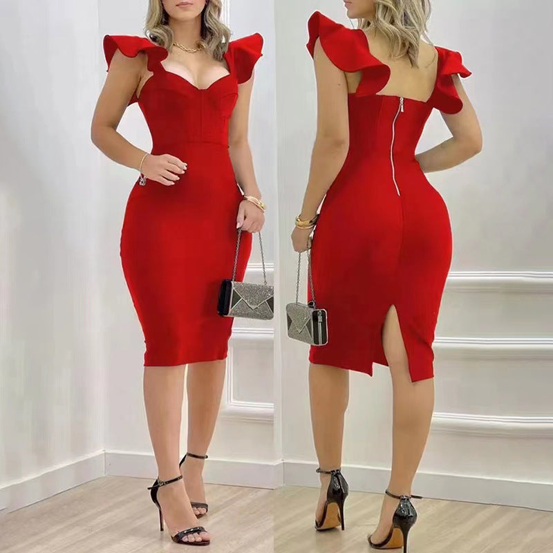 Off Shoulder Ruffle White Bandage Dress H5918