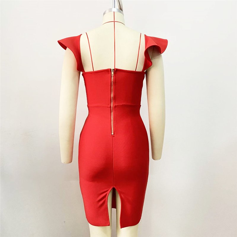Off Shoulder Ruffle White Bandage Dress H5918