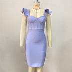Off Shoulder Ruffle White Bandage Dress H5918