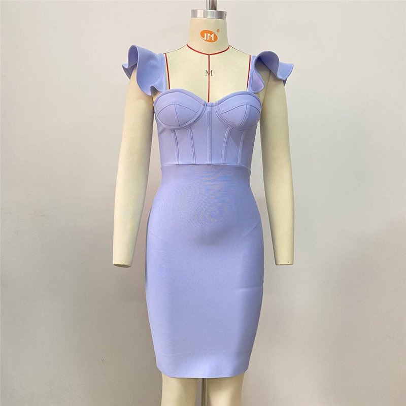 Off Shoulder Ruffle White Bandage Dress H5918