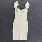 Off Shoulder Ruffle White Bandage Dress H5918
