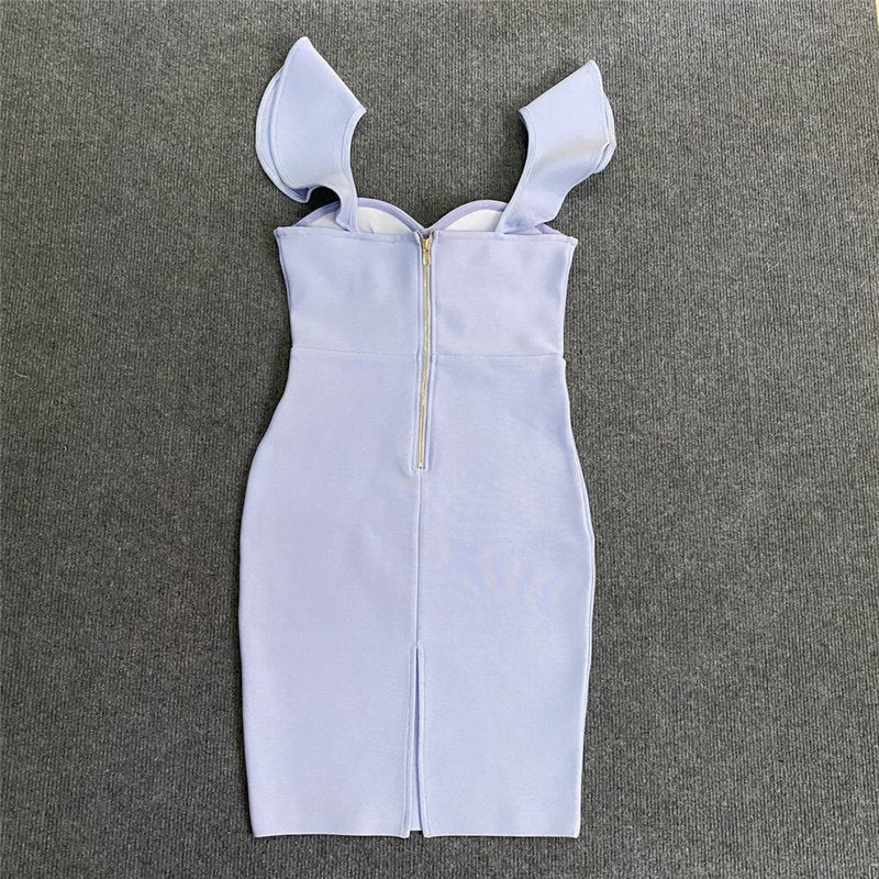 Off Shoulder Ruffle White Bandage Dress H5918