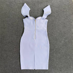 Off Shoulder Ruffle White Bandage Dress H5918