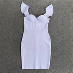 Off Shoulder Ruffle White Bandage Dress H5918