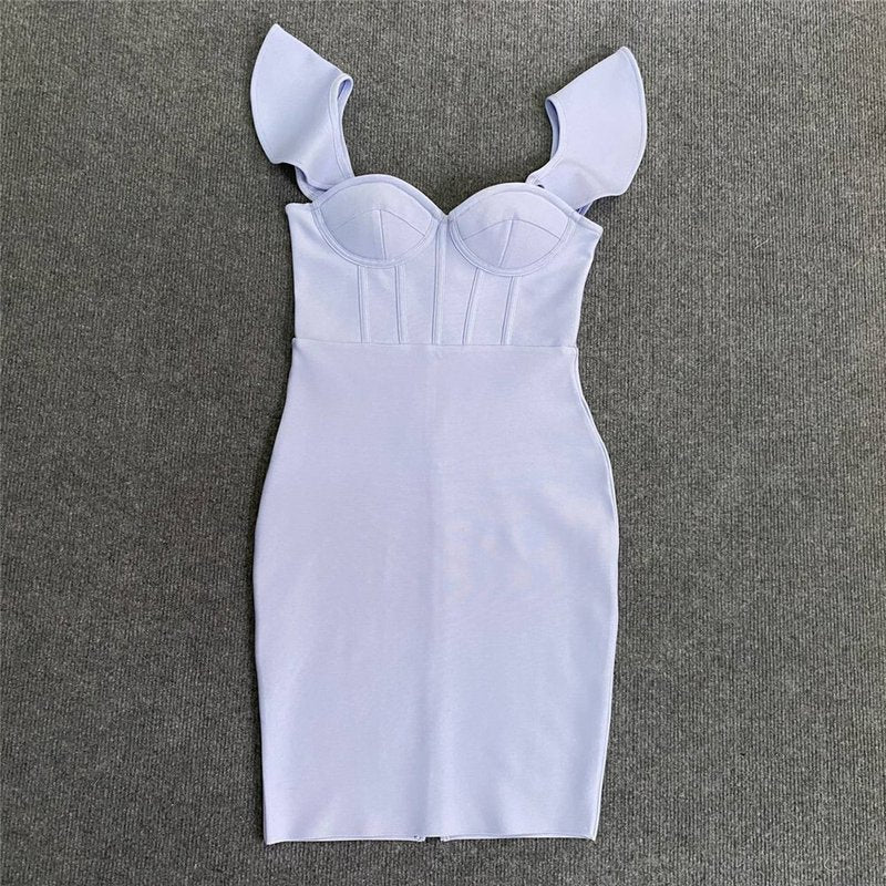 Off Shoulder Ruffle White Bandage Dress H5918