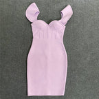 Off Shoulder Ruffle White Bandage Dress H5918