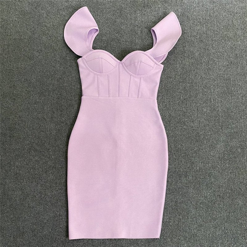 Off Shoulder Ruffle White Bandage Dress H5918