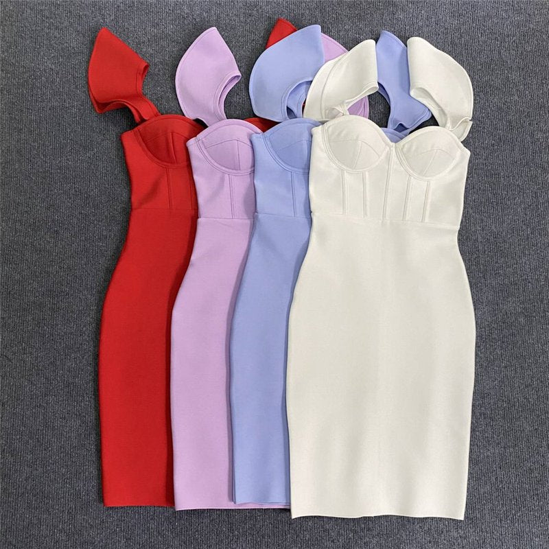 Off Shoulder Ruffle White Bandage Dress H5918