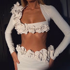 Off-Shoulder Ruffle White Two-Piece Set H6193