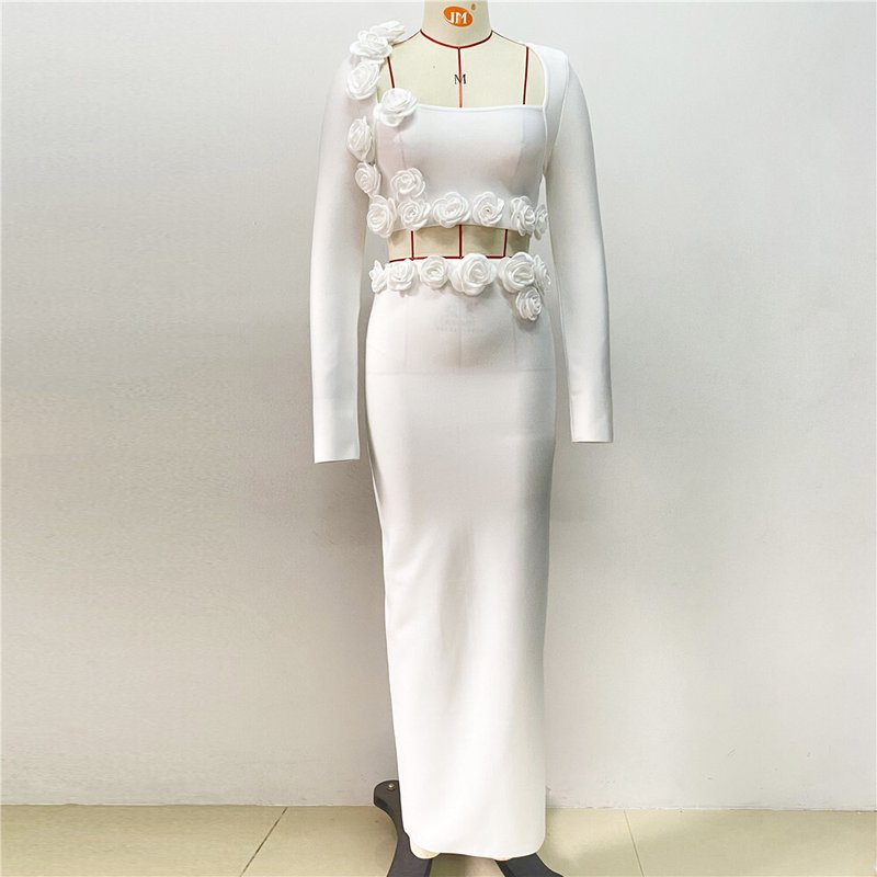 Off-Shoulder Ruffle White Two-Piece Set H6193