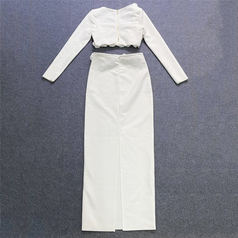 Off-Shoulder Ruffle White Two-Piece Set H6193