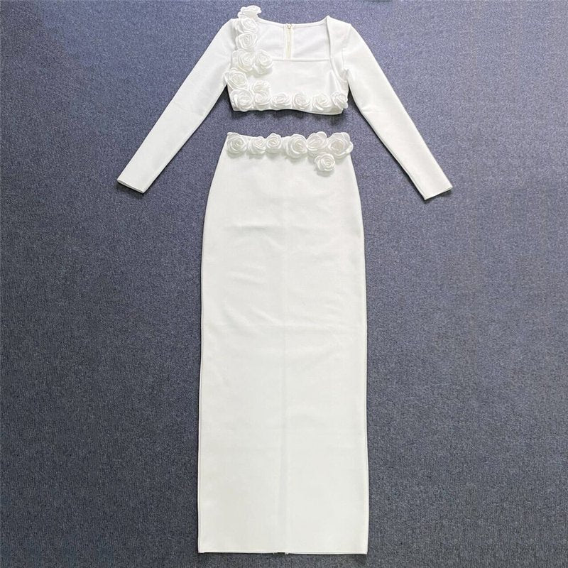 Off-Shoulder Ruffle White Two-Piece Set H6193