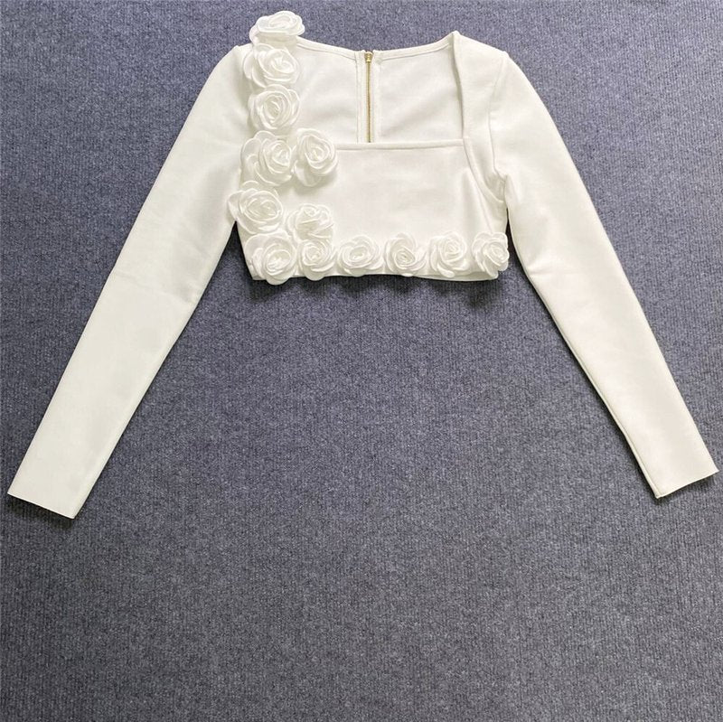 Off-Shoulder Ruffle White Two-Piece Set H6193