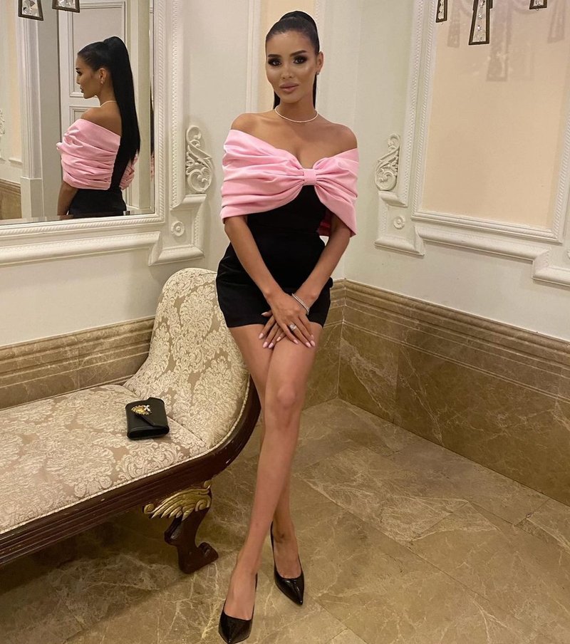 Off-Shoulder Satin Bow Mini Dress H4570
