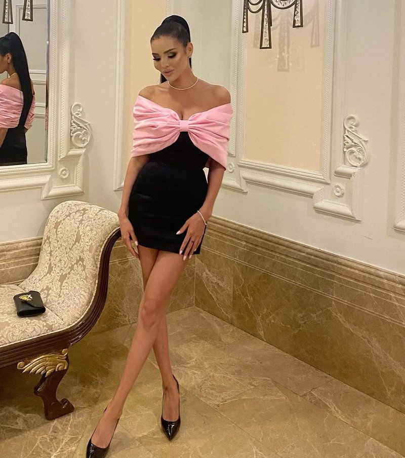 Off-Shoulder Satin Bow Mini Dress H4570
