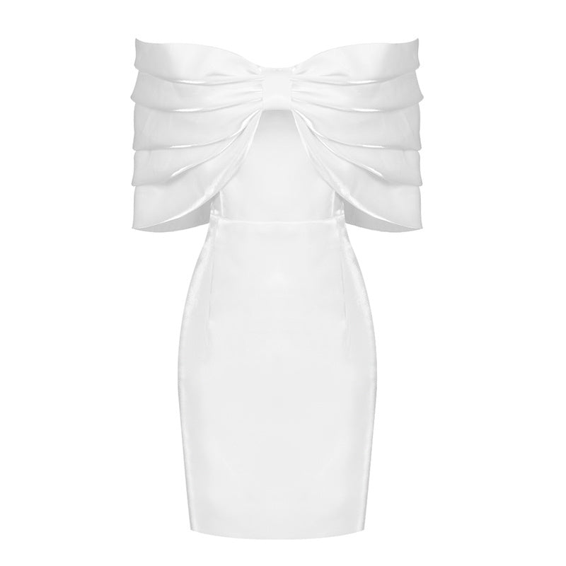 Off-Shoulder Satin Bow Mini Dress H4570