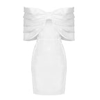 Off-Shoulder Satin Bow Mini Dress H4570