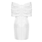 Off-Shoulder Satin Bow Mini Dress H4570