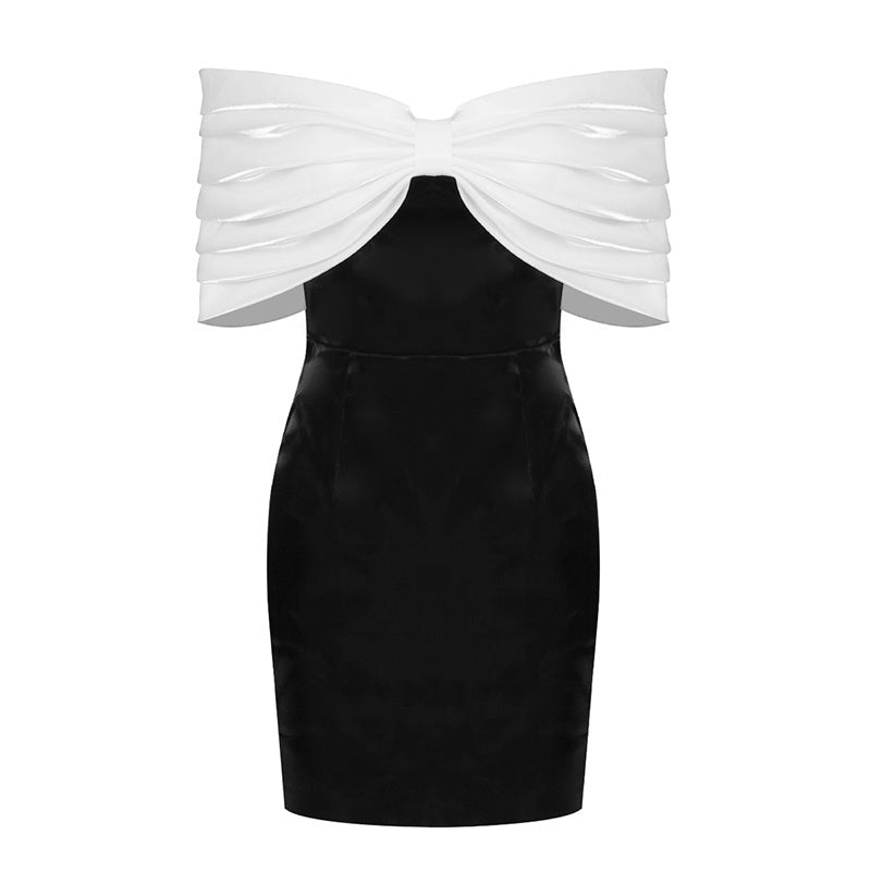 Off-Shoulder Satin Bow Mini Dress H4570