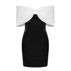 Off-Shoulder Satin Bow Mini Dress H4570