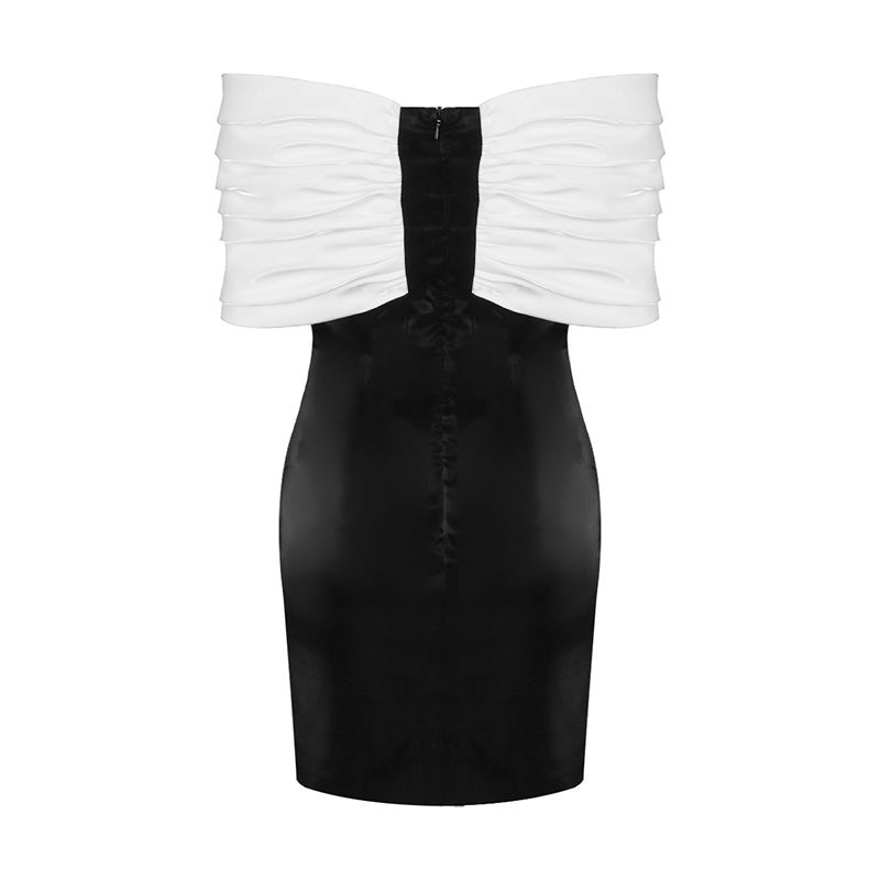 Off-Shoulder Satin Bow Mini Dress H4570