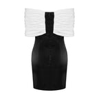Off-Shoulder Satin Bow Mini Dress H4570
