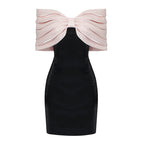 Off-Shoulder Satin Bow Mini Dress H4570