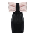 Off-Shoulder Satin Bow Mini Dress H4570