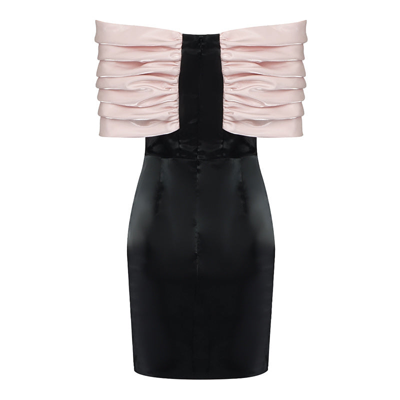 Off-Shoulder Satin Bow Mini Dress H4570