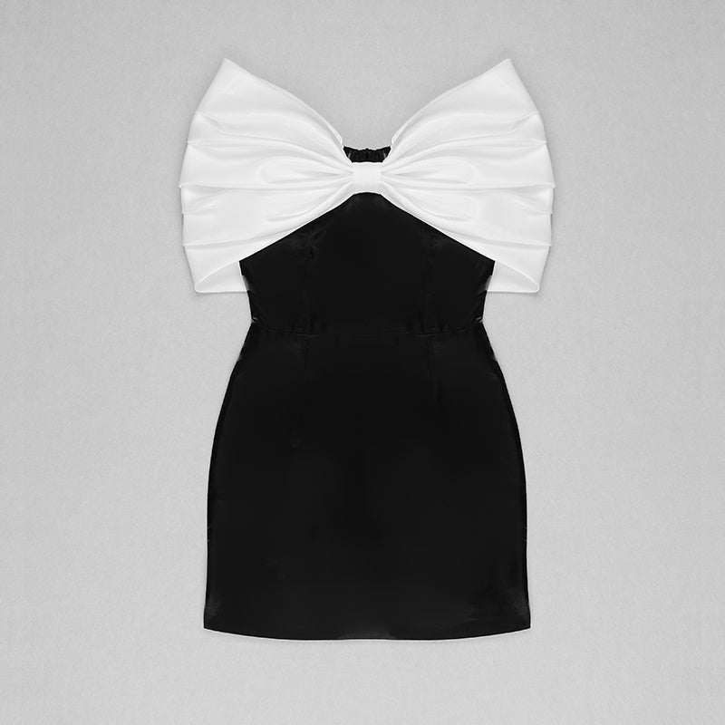 Off-Shoulder Satin Bow Mini Dress H4570
