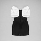 Off-Shoulder Satin Bow Mini Dress H4570