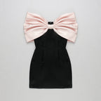 Off-Shoulder Satin Bow Mini Dress H4570