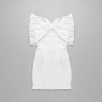 Off-Shoulder Satin Bow Mini Dress H4570
