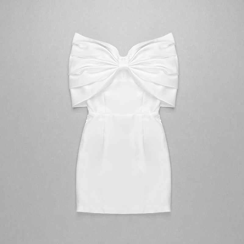 Off-Shoulder Satin Bow Mini Dress H4570