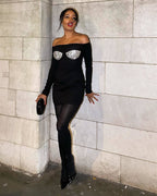 Off Shoulder Sequin Bust Mini Dress H6169