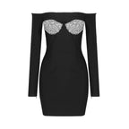 Off Shoulder Sequin Bust Mini Dress H6169