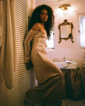 Off-Shoulder Sequin Gown with Rose Detail H6570