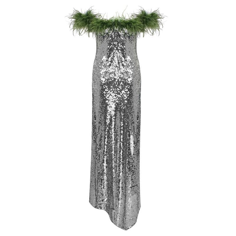 Off-Shoulder Sequin Maxi Dress H6013
