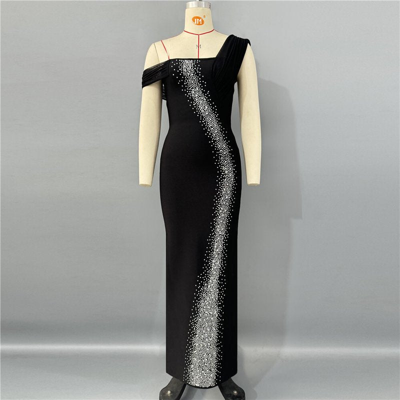 Off-Shoulder Sequin Maxi Dress H6806
