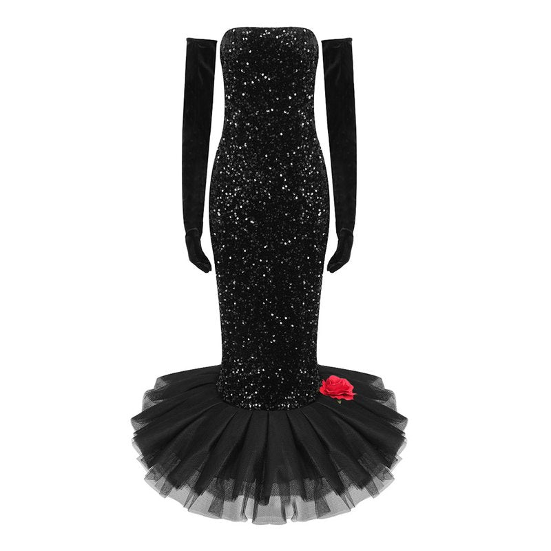 Off Shoulder Sequin Mermaid Dress H6120