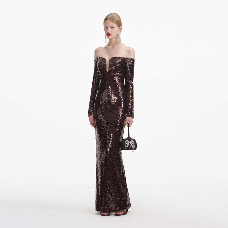 Off-Shoulder Sequin Mermaid Gown H6562